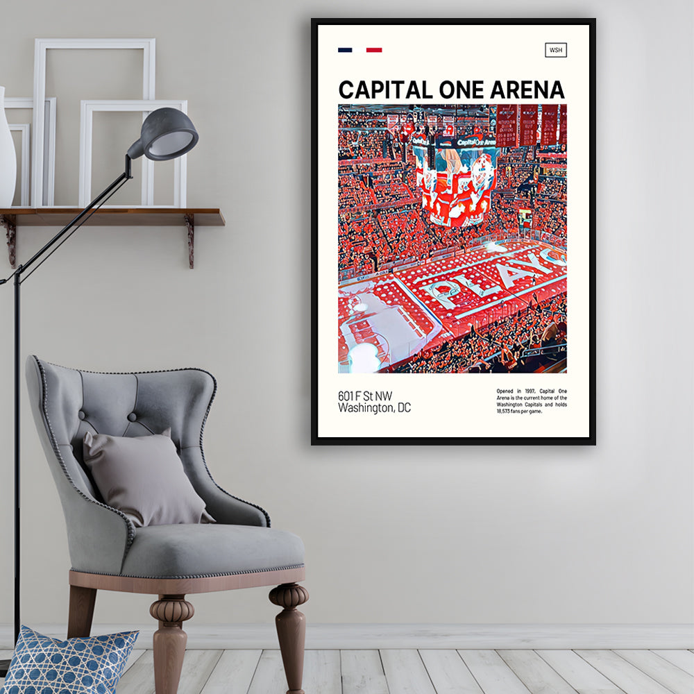 Capital One Arena Print, Washington Capitals Stadium Canvas Art, Man Cave Gift, Floating Framed Canvas Print Wall Art