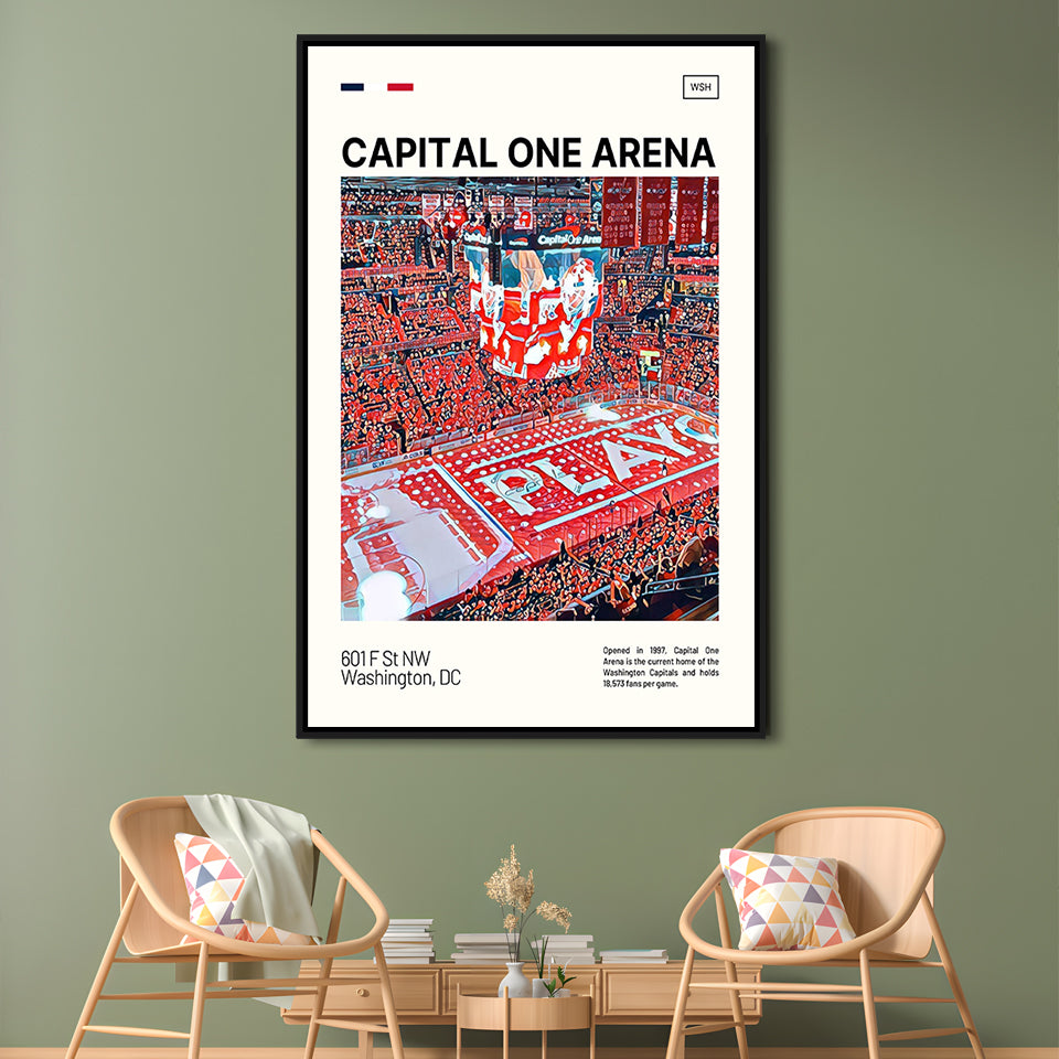 Capital One Arena Print, Washington Capitals Stadium Canvas Art, Man Cave Gift, Floating Framed Canvas Print Wall Art
