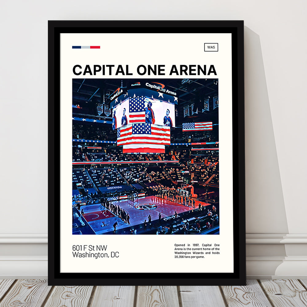 Capital One Arena Print, Washington Wizards Stadium Canvas Art, Man Cave Gift, Floating Framed Canvas Print Wall Art