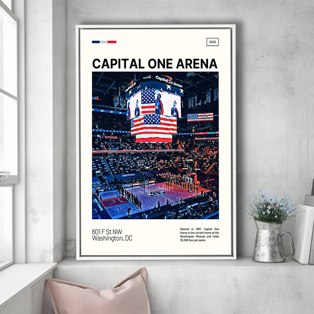Capital One Arena Print, Washington Wizards Stadium Canvas Art, Man Cave Gift, Floating Framed Canvas Print Wall Art