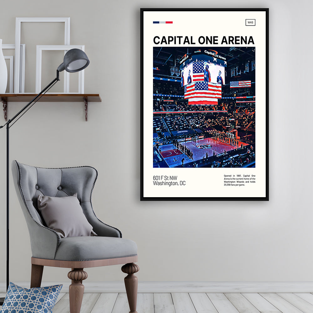 Capital One Arena Print, Washington Wizards Stadium Canvas Art, Man Cave Gift, Floating Framed Canvas Print Wall Art