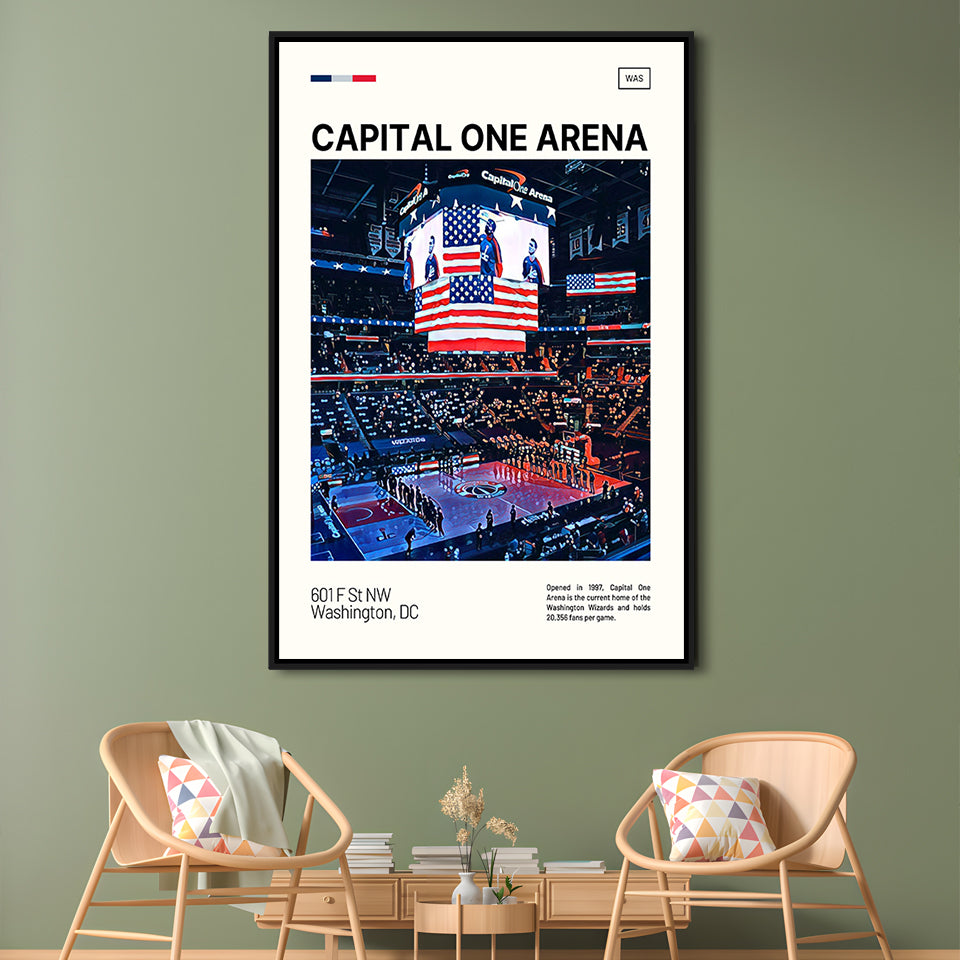 Capital One Arena Print, Washington Wizards Stadium Canvas Art, Man Cave Gift, Floating Framed Canvas Print Wall Art