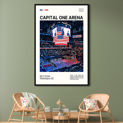 Capital One Arena Print, Washington Wizards Stadium Canvas Art, Man Cave Gift, Floating Framed Canvas Print Wall Art