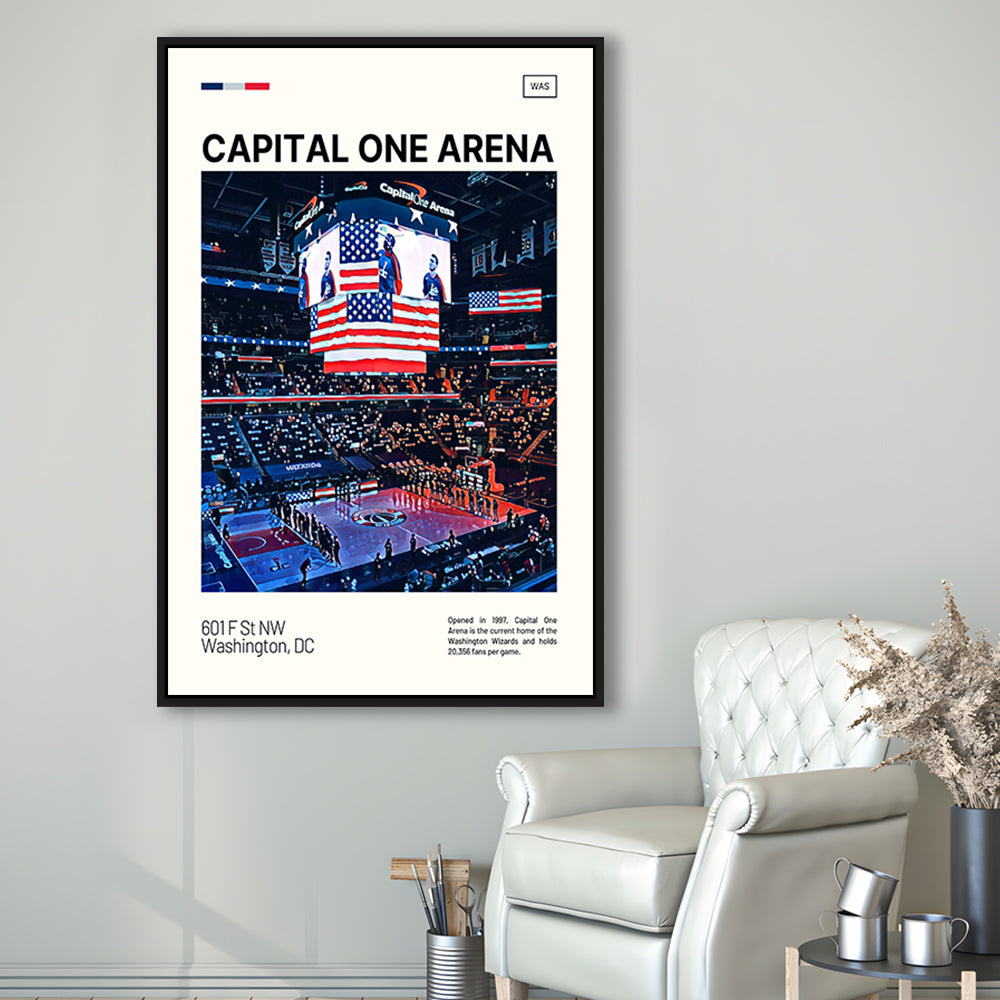 Capital One Arena Print, Washington Wizards Stadium Canvas Art, Man Cave Gift, Floating Framed Canvas Print Wall Art