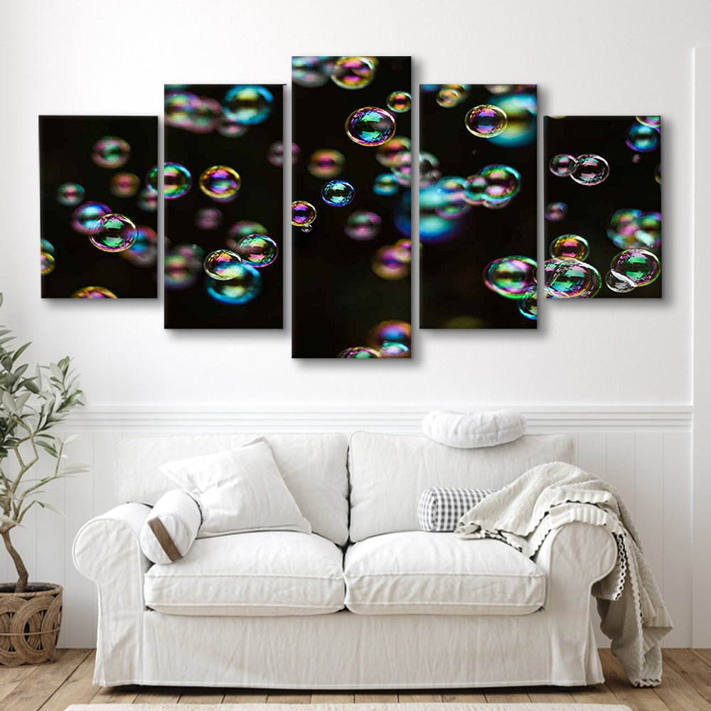 Captivating Bubbles Wall Art,Enhance Your Ambiance with this Artistic Soap Bubbles, 5 Piece Large Cavas Print Wall Art