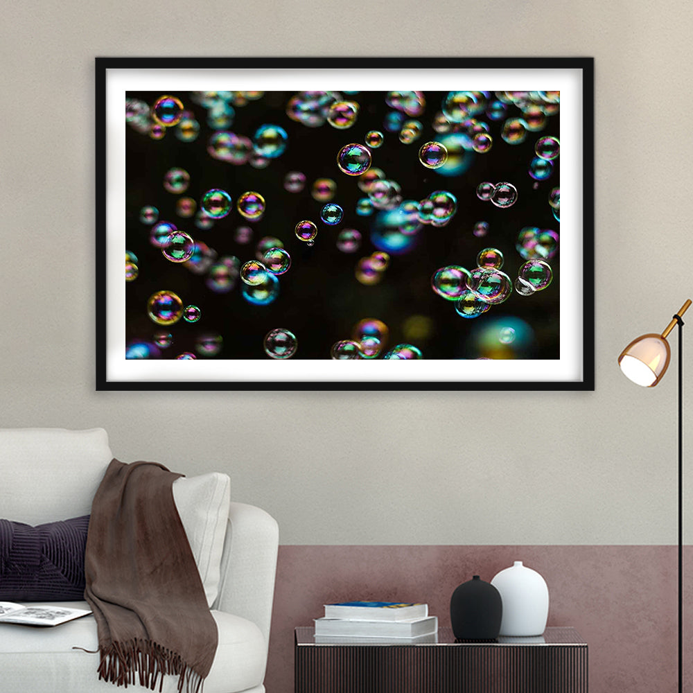 Captivating Bubbles Wall Art,Enhance Your Ambiance With This Artistic Soap Bubbles, Framed Art Print White Border