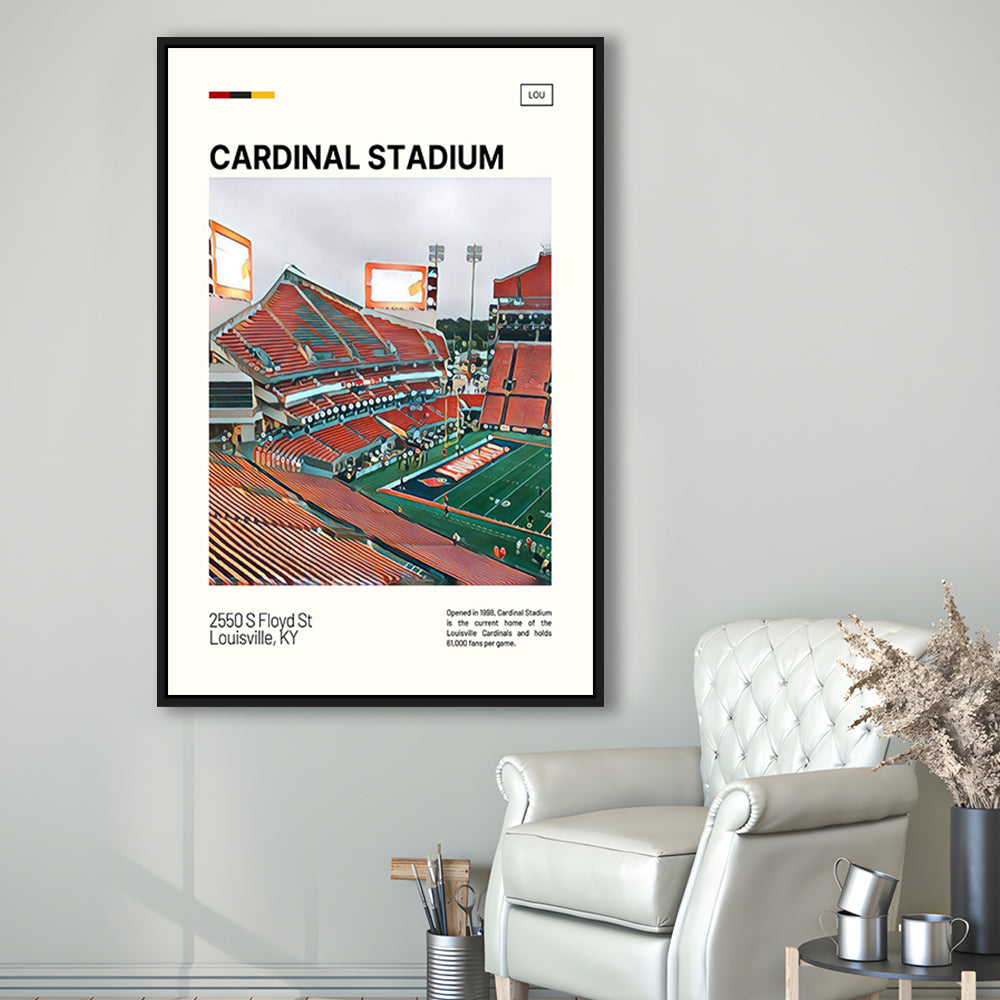Cardinal Stadium Print, Louisville Cardinals Stadium Canvas Art, Man Cave Gift, Floating Framed Canvas Print Wall Art
