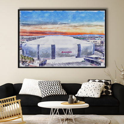 Cardinal Painting Stadium Watercolor, Louisville Kentucky Watercolor, Sport Gift Art, Framed Canvas Print Wall Art