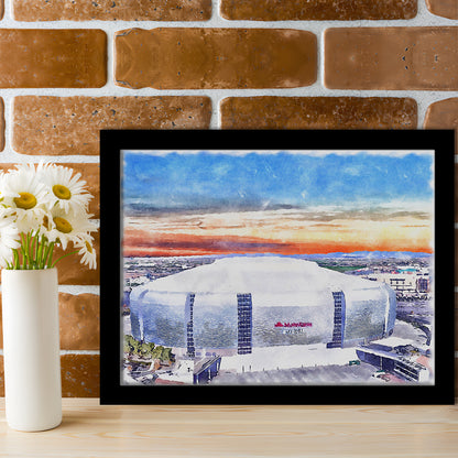 Cardinal Painting Stadium Watercolor, Louisville Kentucky Watercolor, Sport Gift Art, Framed Art Print Wall Decor