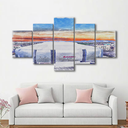 Cardinal Painting Stadium Watercolor, Louisville Kentucky Watercolor, Sport Art, Mixed 5 Panel, Canvas Print Wall Art
