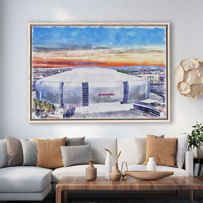 Cardinal Painting Stadium Watercolor, Louisville Kentucky Watercolor, Sport Gift Art, Framed Canvas Print Wall Art