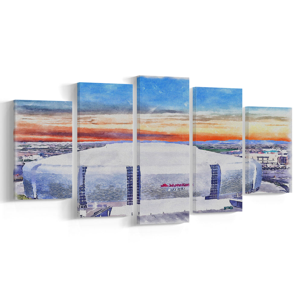 Cardinal Painting Stadium Watercolor, Louisville Kentucky Watercolor, Sport Art, Mixed 5 Panel, Canvas Print Wall Art
