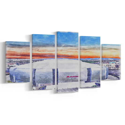 Cardinal Painting Stadium Watercolor, Louisville Kentucky Watercolor, Sport Art, Mixed 5 Panel, Canvas Print Wall Art