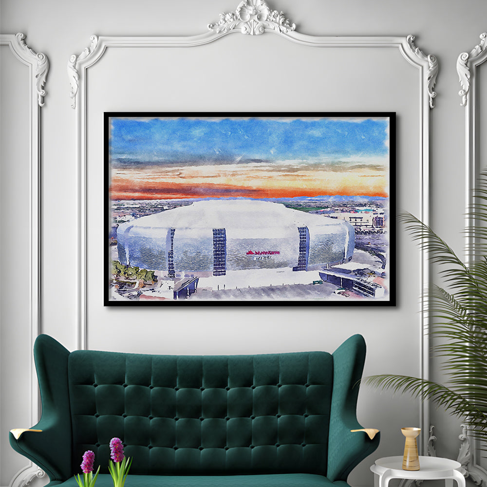 Cardinal Painting Stadium Watercolor, Louisville Kentucky Watercolor, Sport Gift Art, Framed Art Print Wall Decor