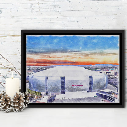 Cardinal Painting Stadium Watercolor, Louisville Kentucky Watercolor, Sport Gift Art, Framed Canvas Print Wall Art