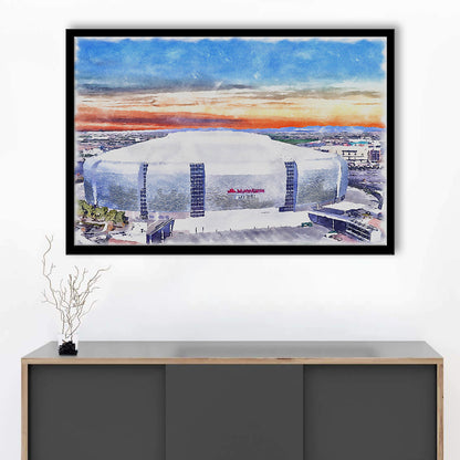 Cardinal Painting Stadium Watercolor, Louisville Kentucky Watercolor, Sport Gift Art, Framed Art Print Wall Decor