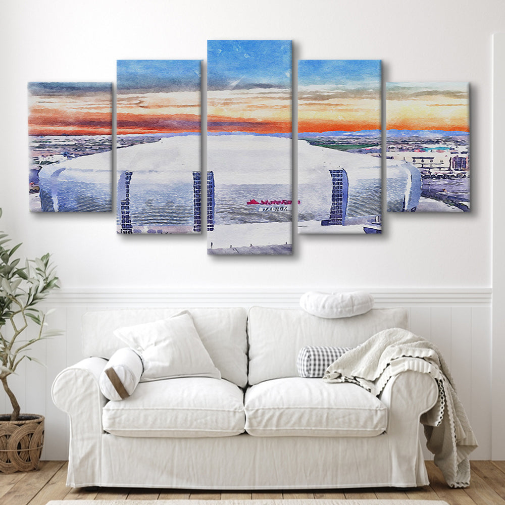 Cardinal Painting Stadium Watercolor, Louisville Kentucky Watercolor, Sport Art, Mixed 5 Panel, Canvas Print Wall Art