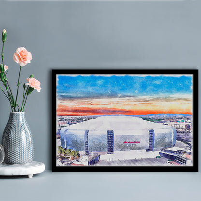 Cardinal Painting Stadium Watercolor, Louisville Kentucky Watercolor, Sport Gift Art, Framed Art Print Wall Decor