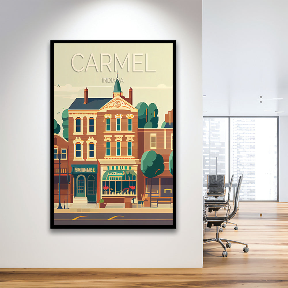 Carmel Indiana Retro Art Print, Carmel City Wall Art, Framed Art Print, Picture Framed, Painting Art