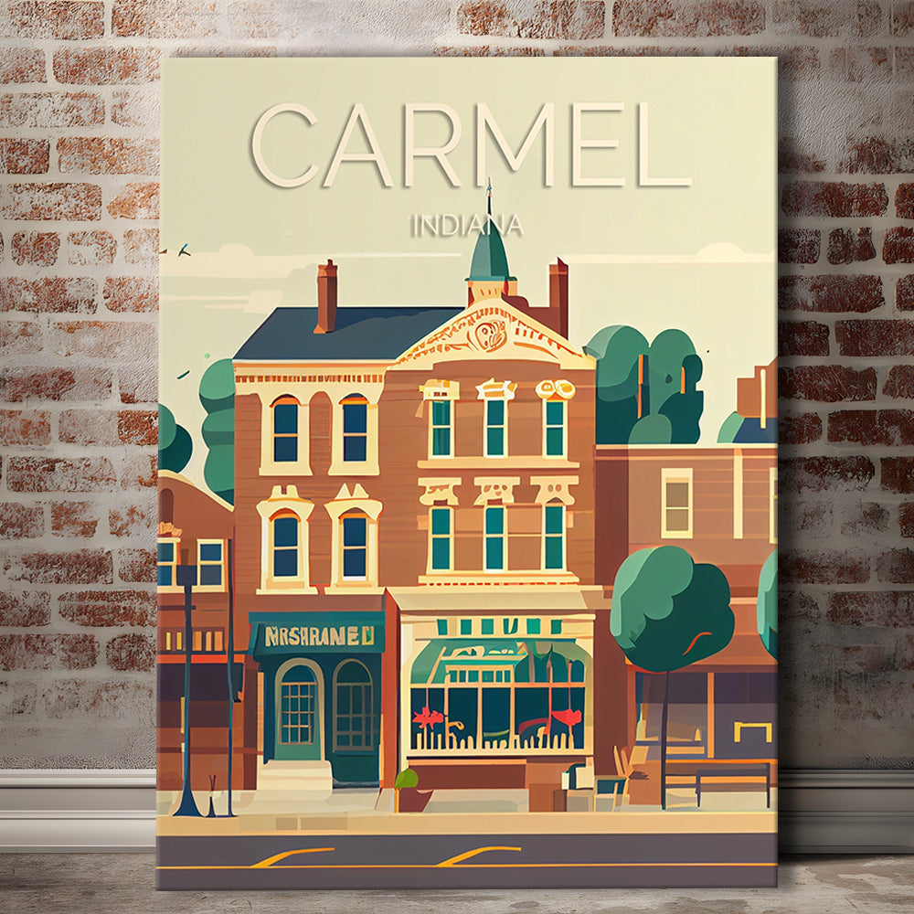 Carmel Indiana Retro Art Print, Carmel City Wall Art, Canvas Print, Painting Canvas, Living Room Decor