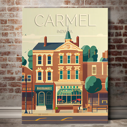 Carmel Indiana Retro Art Print, Carmel City Wall Art, Canvas Print, Painting Canvas, Living Room Decor
