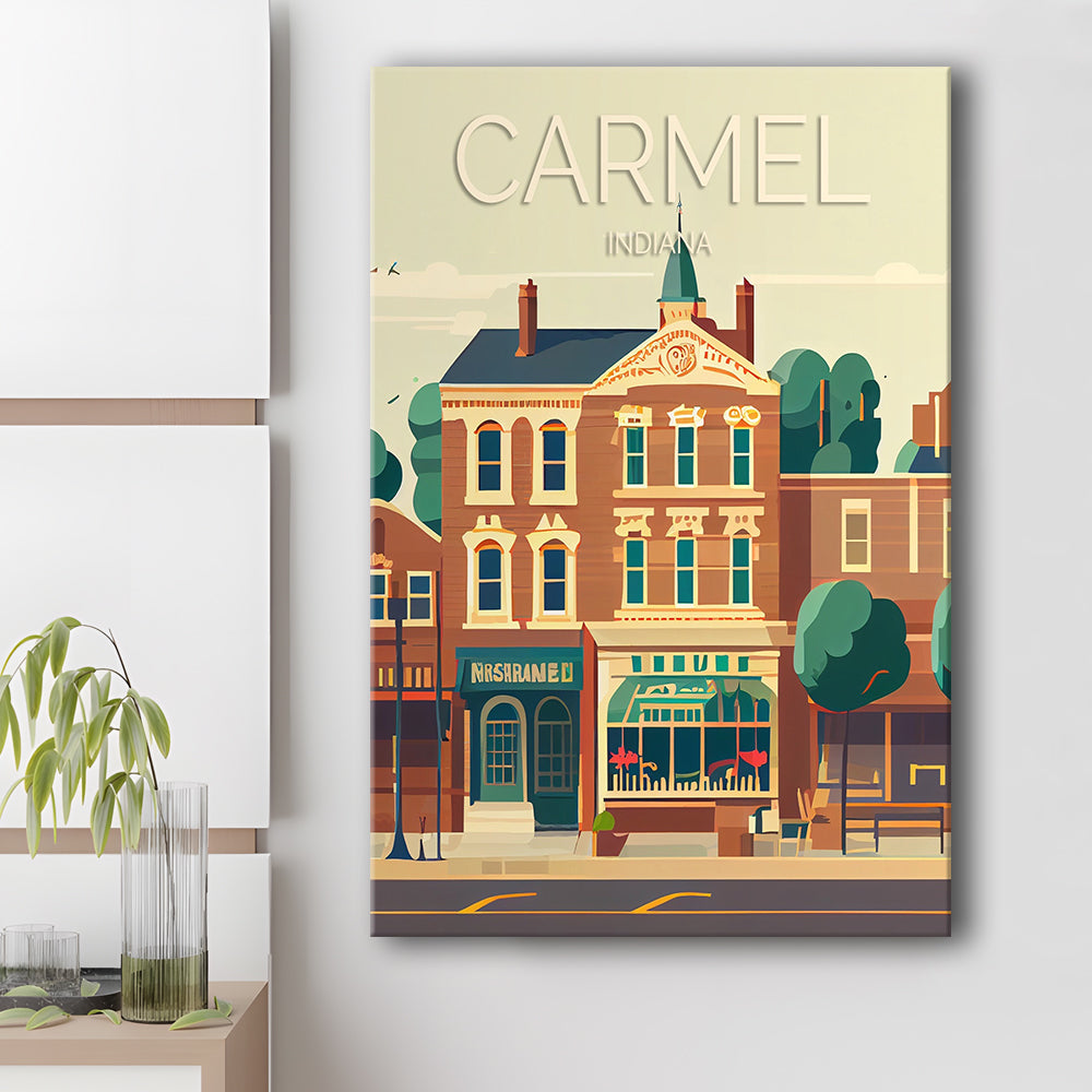 Carmel Indiana Retro Art Print, Carmel City Wall Art, Canvas Print, Painting Canvas, Living Room Decor