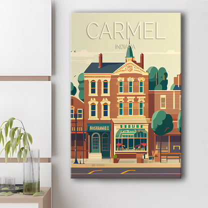 Carmel Indiana Retro Art Print, Carmel City Wall Art, Canvas Print, Painting Canvas, Living Room Decor
