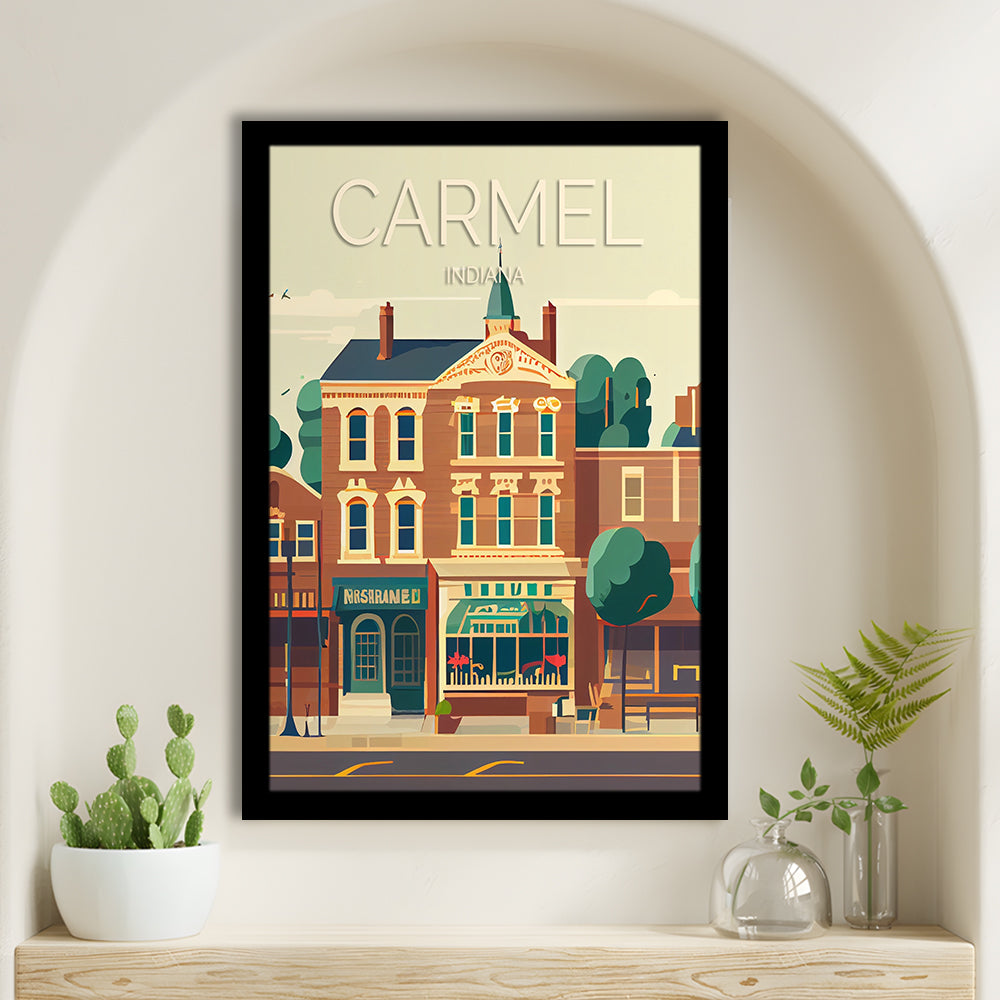 Carmel Indiana Retro Art Print, Carmel City Wall Art, Framed Art Print, Picture Framed, Painting Art