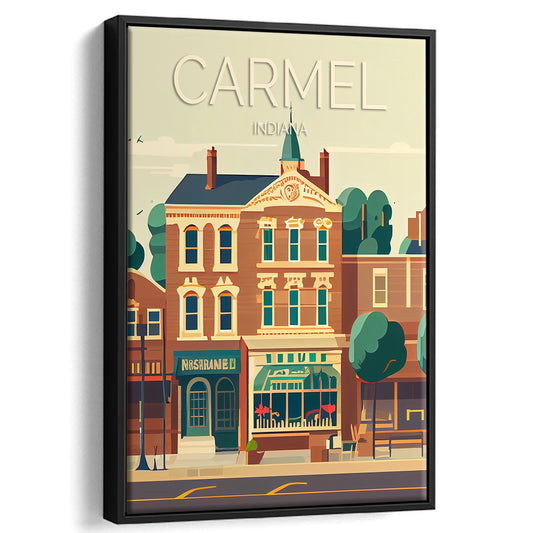 Carmel Indiana Retro Art Print, Carmel City Wall Art, Floating Framed Canvas Print, Framed Picture, Painting Canvas