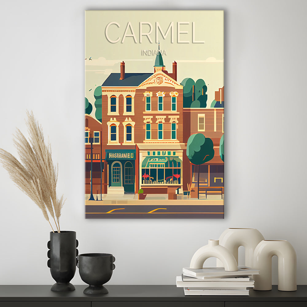 Carmel Indiana Retro Art Print, Carmel City Wall Art, Canvas Print, Painting Canvas, Living Room Decor