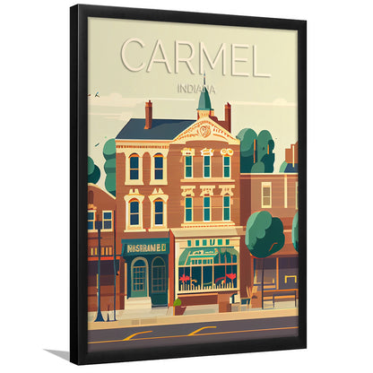 Carmel Indiana Retro Art Print, Carmel City Wall Art, Framed Art Print, Picture Framed, Painting Art