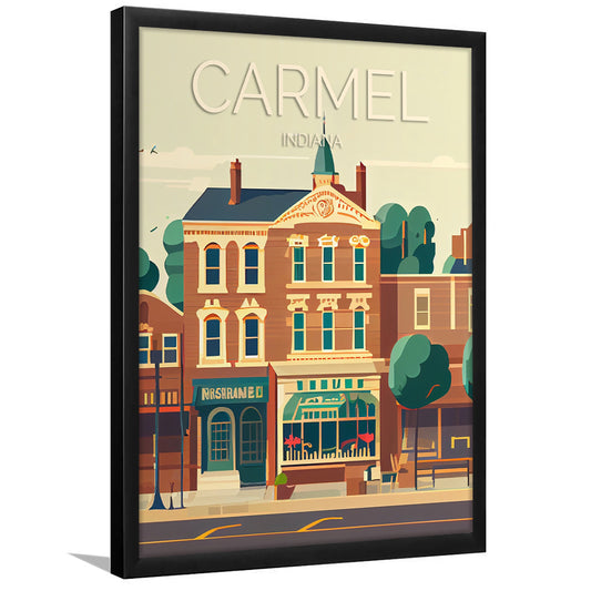Carmel Indiana Retro Art Print, Carmel City Wall Art, Framed Art Print, Picture Framed, Painting Art