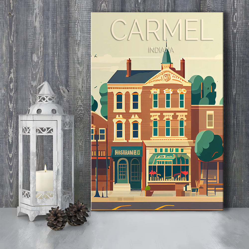 Carmel Indiana Retro Art Print, Carmel City Wall Art, Canvas Print, Painting Canvas, Living Room Decor