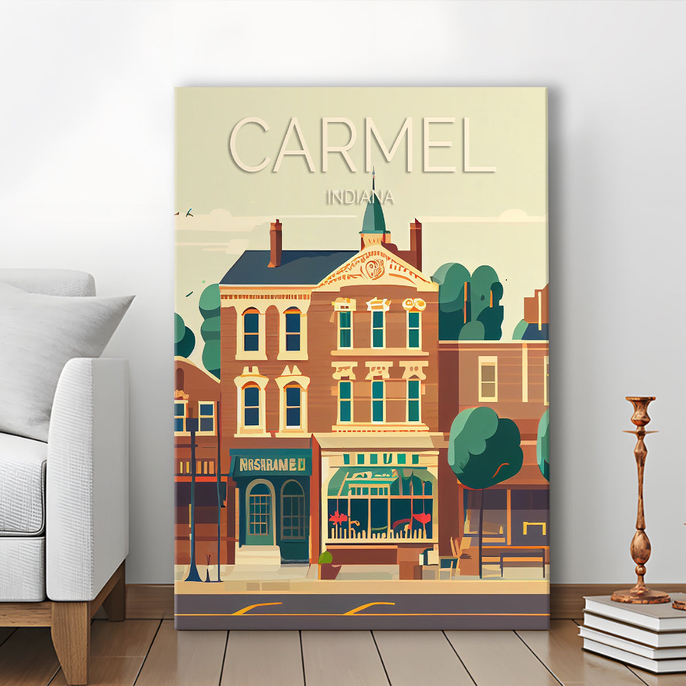 Carmel Indiana Retro Art Print, Carmel City Wall Art, Canvas Print, Painting Canvas, Living Room Decor