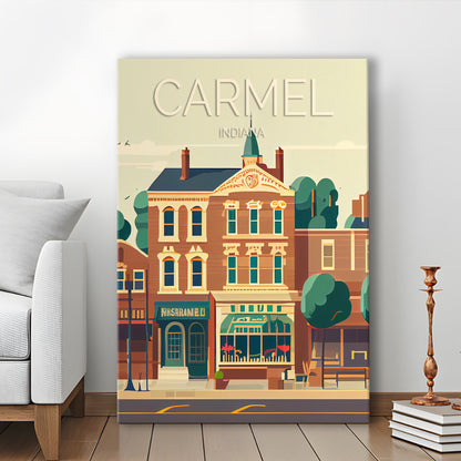 Carmel Indiana Retro Art Print, Carmel City Wall Art, Canvas Print, Painting Canvas, Living Room Decor