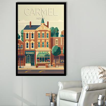 Carmel Indiana Retro Art Print, Carmel City Wall Art, Framed Art Print, Picture Framed, Painting Art