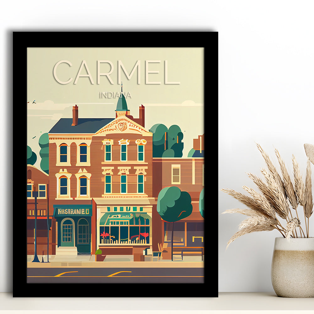 Carmel Indiana Retro Art Print, Carmel City Wall Art, Framed Art Print, Picture Framed, Painting Art
