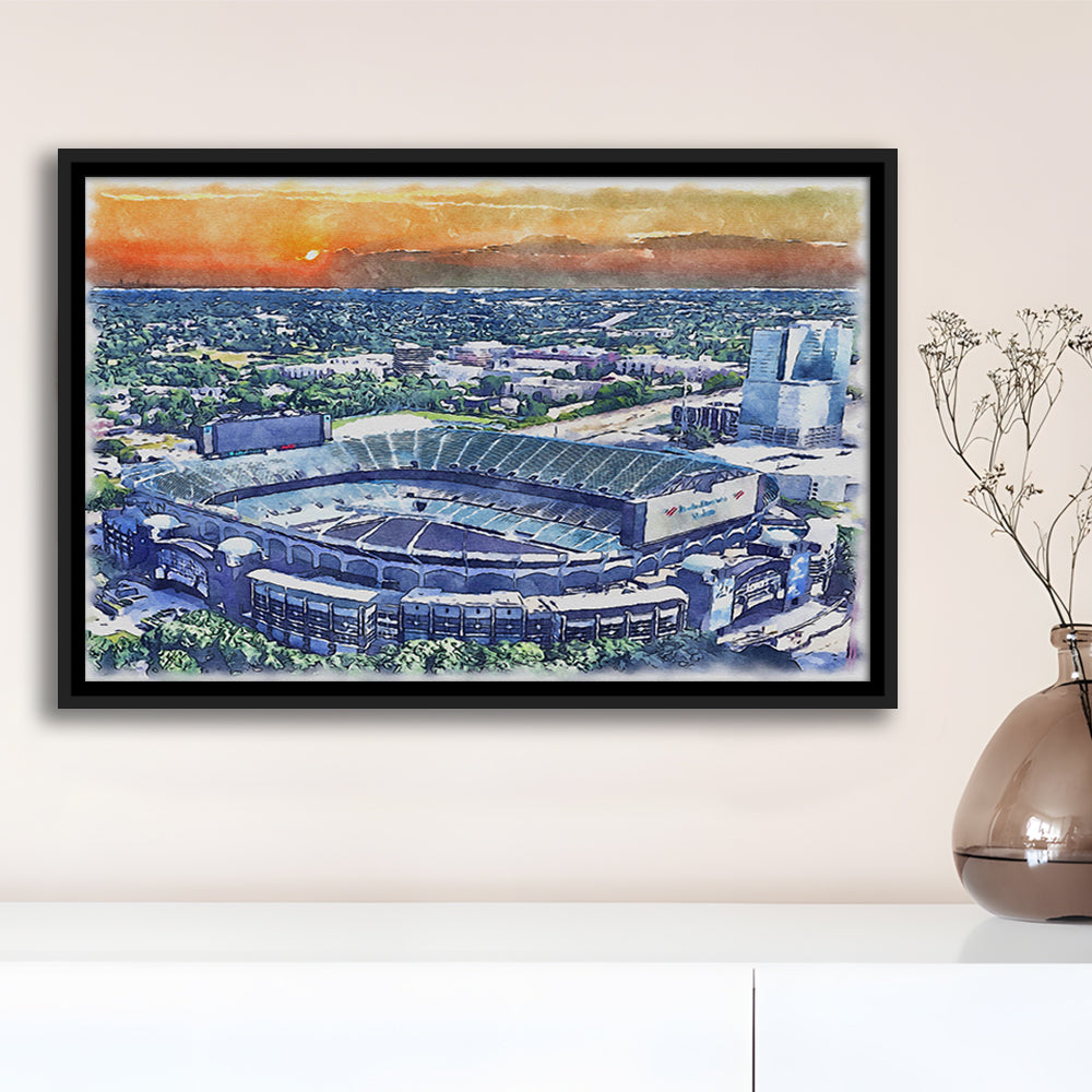 Carolina Stadium Panthers Team Watercolor, Bank America Stadium, Sport Gift Art, Framed Canvas Print Wall Art