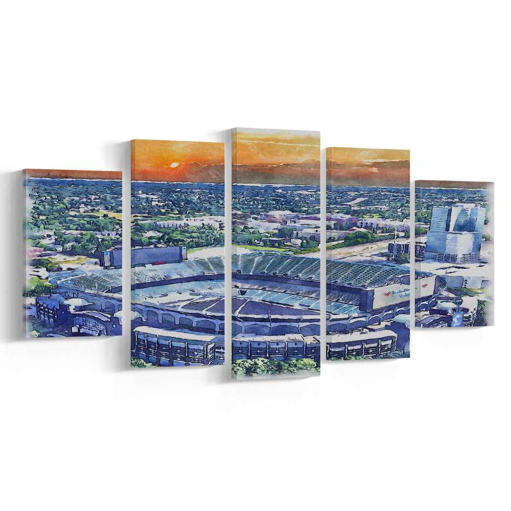 Carolina Stadium Panthers Team Watercolor, Bank America Stadium, Sport Art, Mixed 5 Panel, Canvas Print Wall Art
