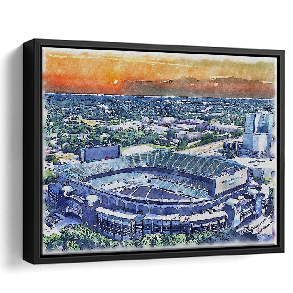 Carolina Stadium Panthers Team Watercolor, Bank America Stadium, Sport Gift Art, Framed Canvas Print Wall Art
