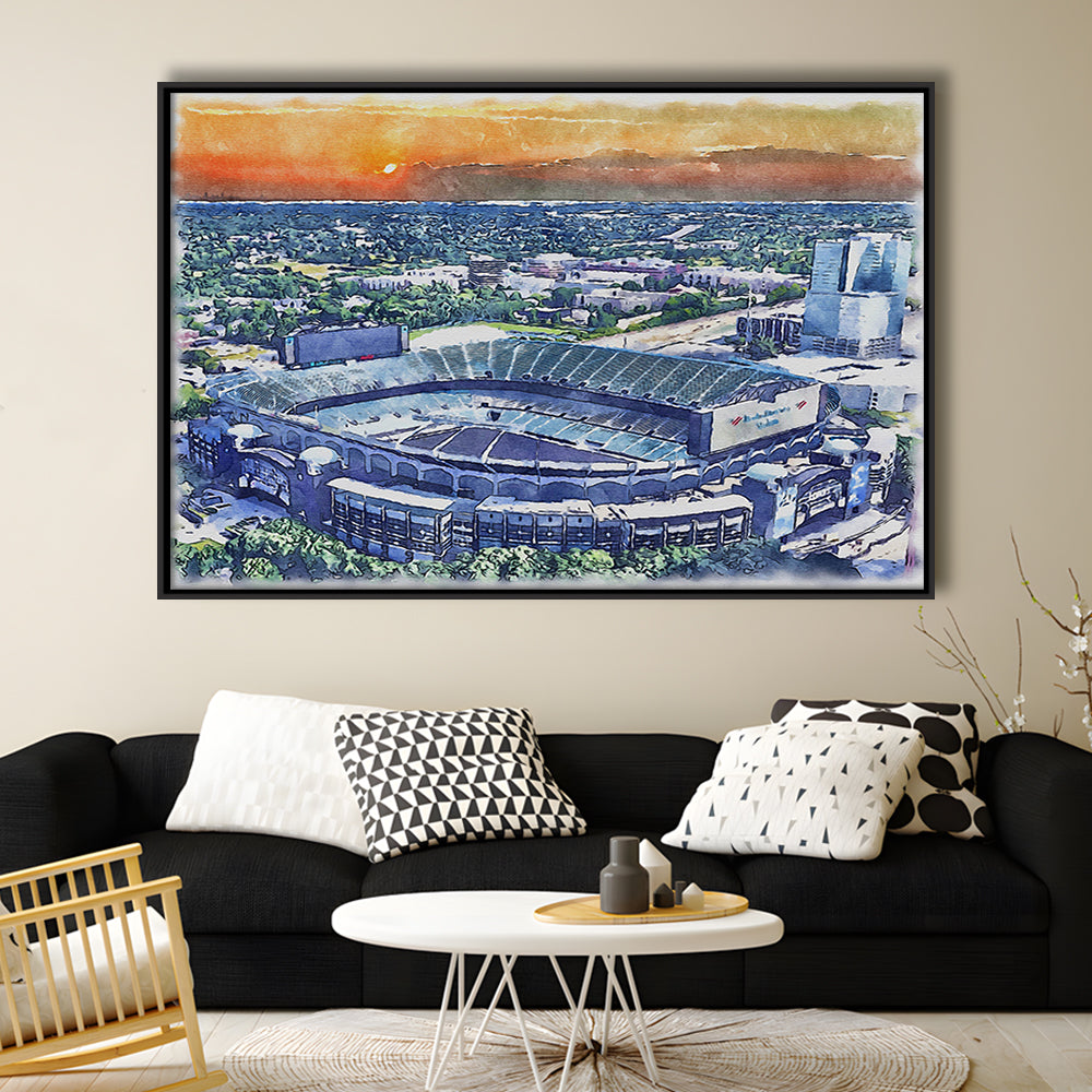 Carolina Stadium Panthers Team Watercolor, Bank America Stadium, Sport Gift Art, Framed Canvas Print Wall Art