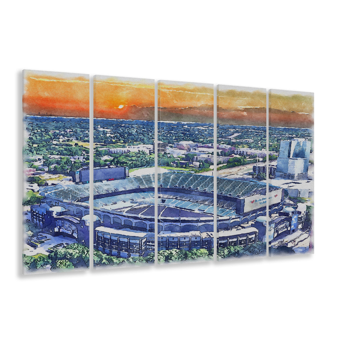 Carolina Stadium Panthers Team Watercolor, Bank America Stadium, Sport Art, Extra Large Canvas Print Wall Art
