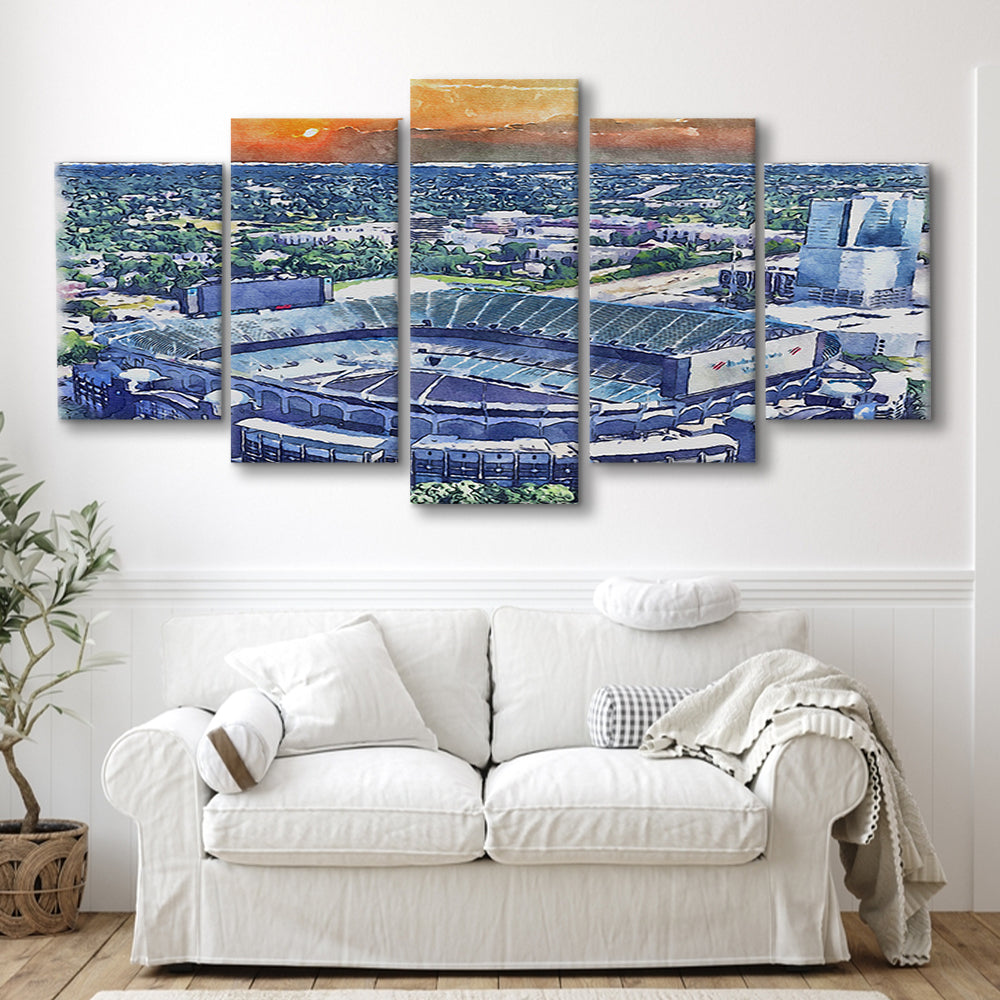 Carolina Stadium Panthers Team Watercolor, Bank America Stadium, Sport Art, Mixed 5 Panel, Canvas Print Wall Art
