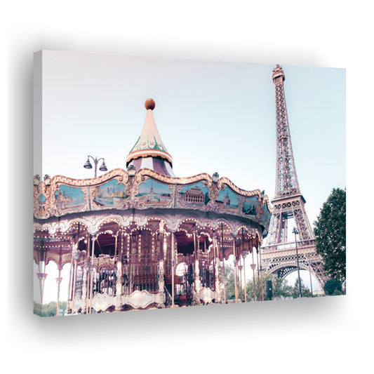 Carousel Wall Print Merry Go Round Photography Paris Print Eiffel Tower Print, Canvas Print Wall Art Home Decor