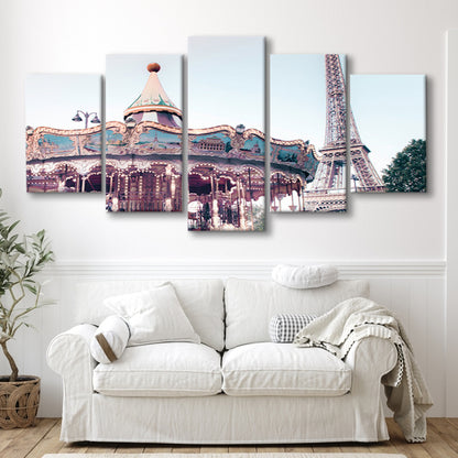Carousel Wall Print Merry Go Round Photography Paris Print Eiffel Tower Print, Mixed Panels Canvas Print Wall Art