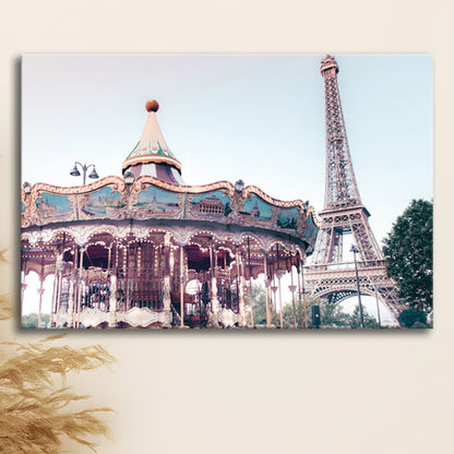 Carousel Wall Print Merry Go Round Photography Paris Print Eiffel Tower Print, Canvas Print Wall Art Home Decor