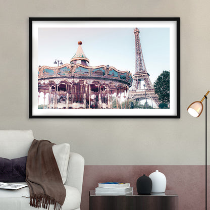 Carousel Wall Print Merry Go Round Photography Paris Print Eiffel Tower Print, Framed Art Print White Border Wall Decor