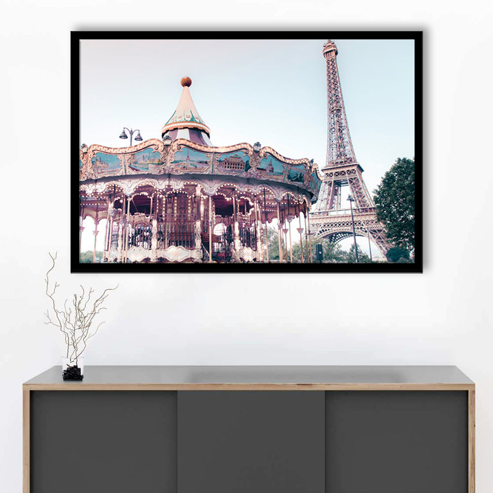 Carousel Wall Print Merry Go Round Photography Paris Print Eiffel Tower Print, Framed Art Print Wall Decor, Framed Picture