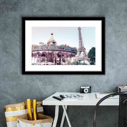 Carousel Wall Print Merry Go Round Photography Paris Print Eiffel Tower Print, Framed Art Print White Border Wall Decor