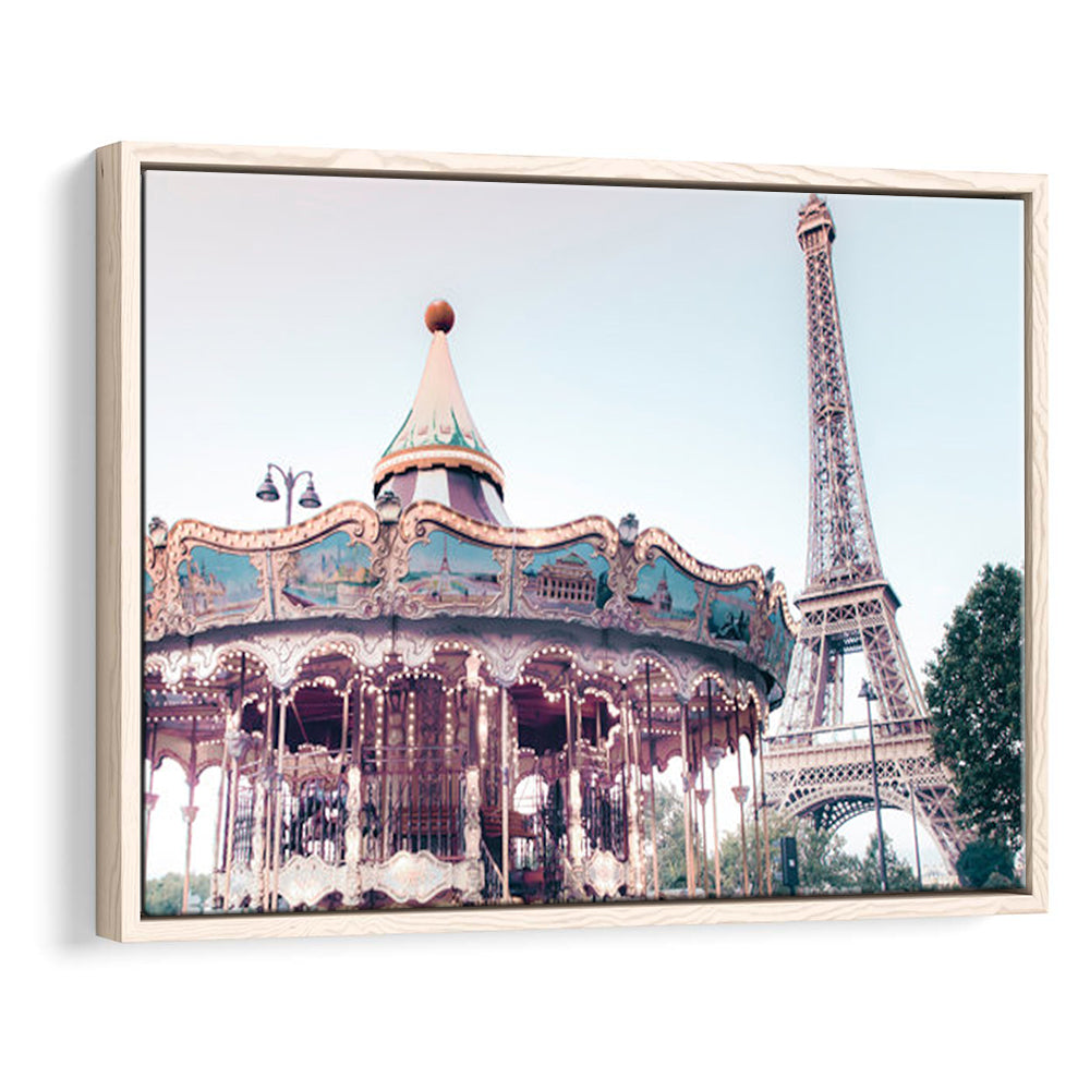 Carousel Wall Print Merry Go Round Photography Paris Print Eiffel Tower Print, Floating Framed Canvas Print Wall Art